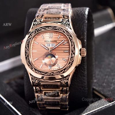 Patek Philippe Annual Calendar Copy Watches Rose Gold Engraving